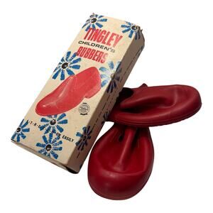 Vintage Tingley Children's Red Rubber Overshoes with Box Size 2.5-4, Made in USA